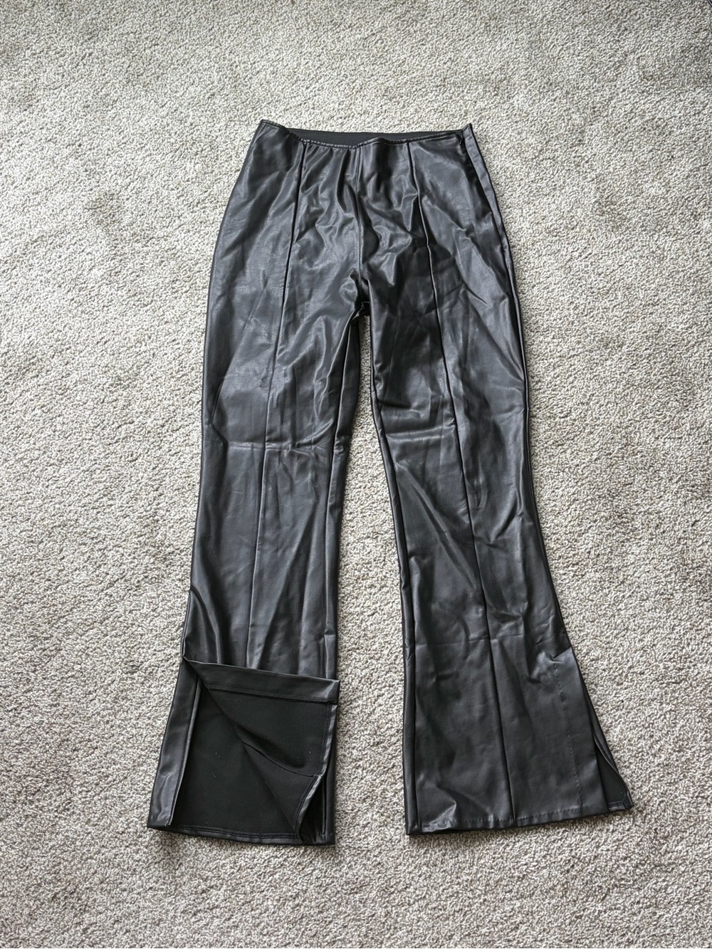 Abercrombie & Fitch Black Vegan Leather Side Slit Flare Pants
